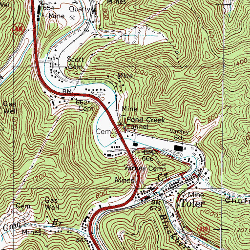 Topographic Map of Pond Creek Tunnel, KY