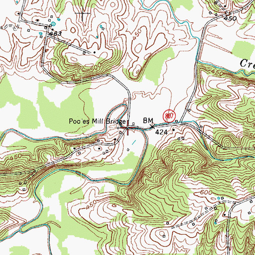 Topographic Map of Pooles Mill Bridge, KY