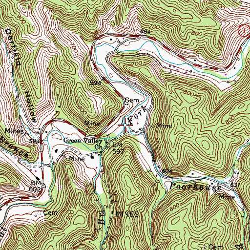 Topographic Map of Poorhouse Branch, KY
