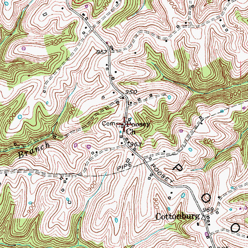Topographic Map of Poosey Cemetery, KY