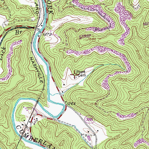 Topographic Map of Pope Cemetery, KY