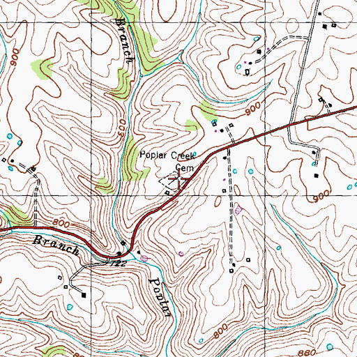 Topographic Map of Poplar Creek Cemetery, KY