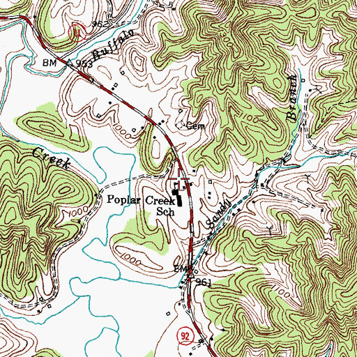 Topographic Map of Poplar Creek School, KY