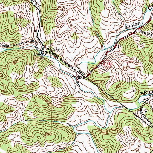 Topographic Map of Poplar Grove Branch, KY