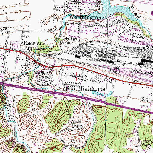 Topographic Map of Poplar Highlands, KY