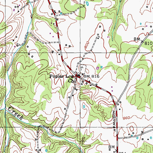 Topographic Map of Poplar Log Church, KY