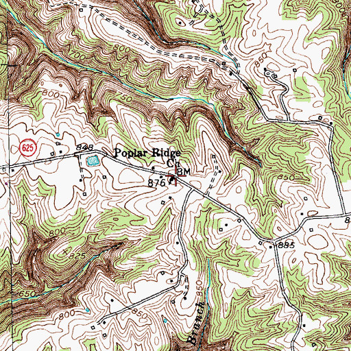 Topographic Map of Poplar Ridge Church, KY