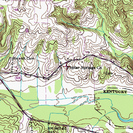 Topographic Map of Poplar Springs Church, KY