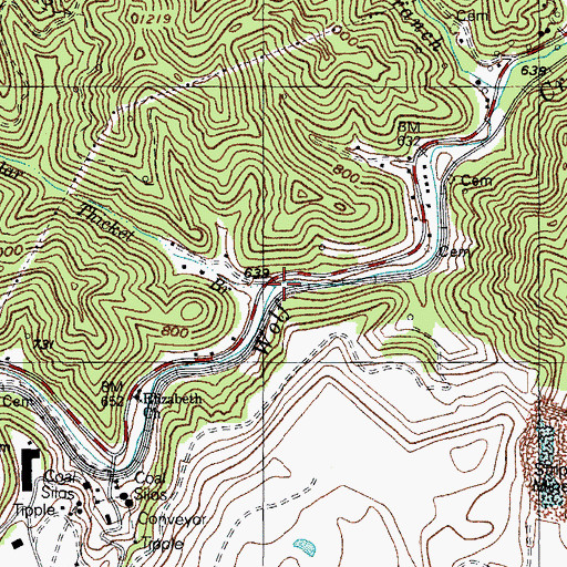 Topographic Map of Poplar Thicket Branch, KY