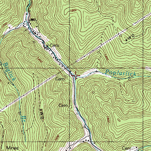 Topographic Map of Poplarlick Fork, KY