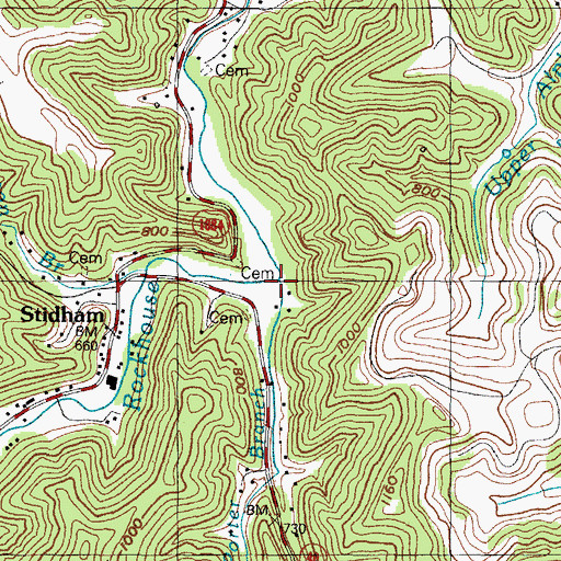 Topographic Map of Porter Branch, KY