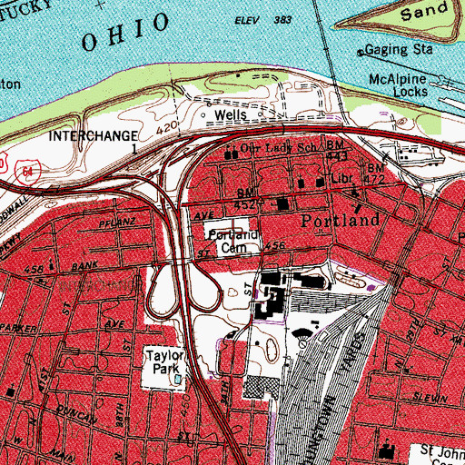 Topographic Map of Portland Cemetery, KY