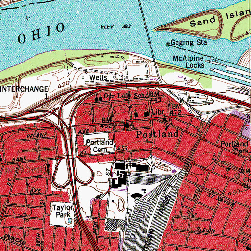 Topographic Map of Portland School, KY