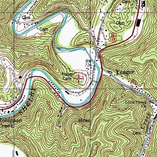 Topographic Map of Potter Cemetery, KY