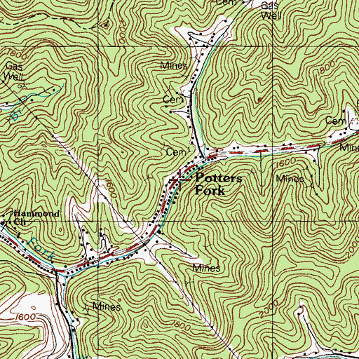 Topographic Map of Potters Fork, KY