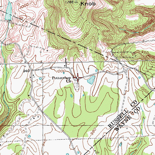 Topographic Map of Pottershop Church, KY