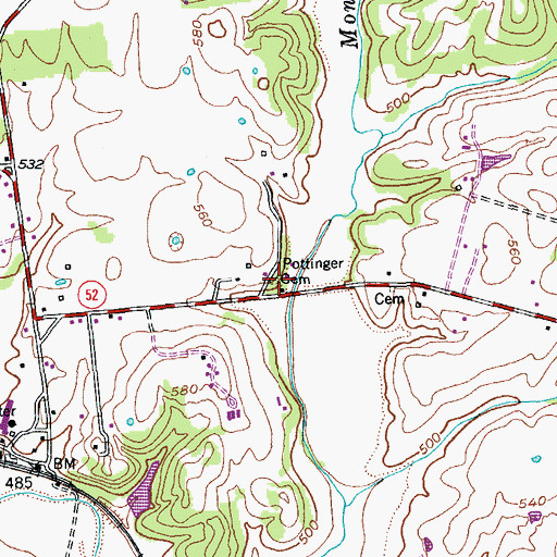 Topographic Map of Pottinger Cemetery, KY