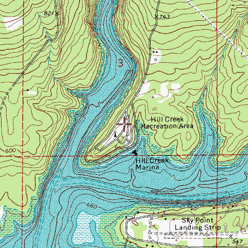 Topographic Map of Hill Creek Recreation Area, AR