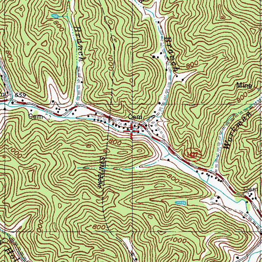 Topographic Map of Potts Branch, KY