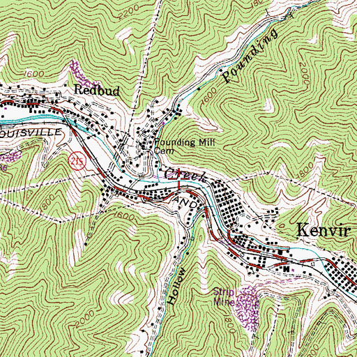 Topographic Map of Pounding Mill Branch, KY