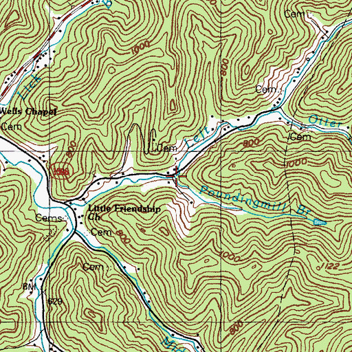 Topographic Map of Poundingmill Branch, KY
