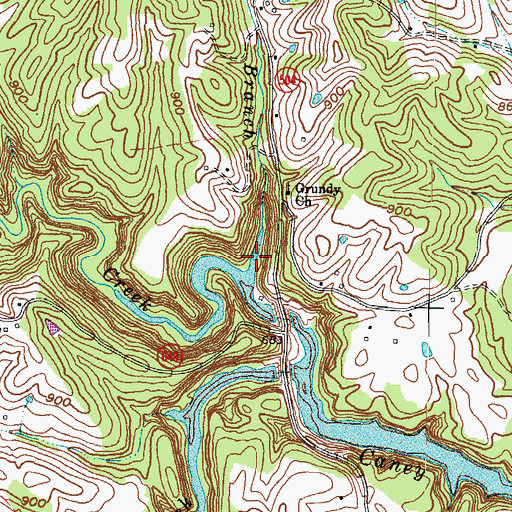 Topographic Map of Powder Mill Branch, KY