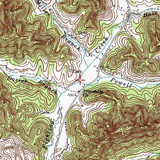 Topographic Map of Powell Branch, KY