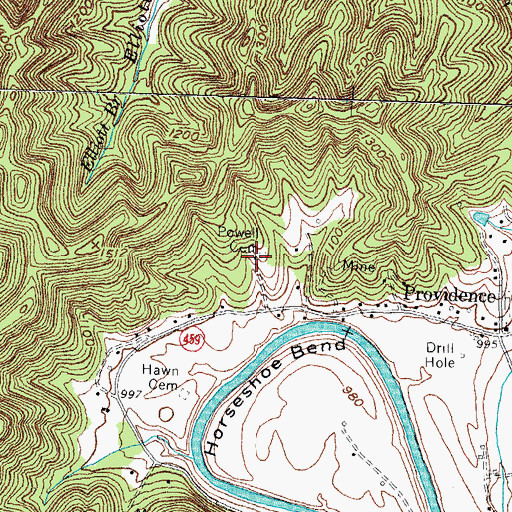 Topographic Map of Powell Cemetery, KY
