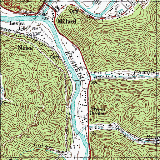 Topographic Map of Powell Creek, KY