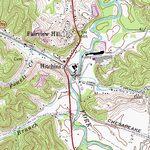Topographic Map of Powell Creek, KY