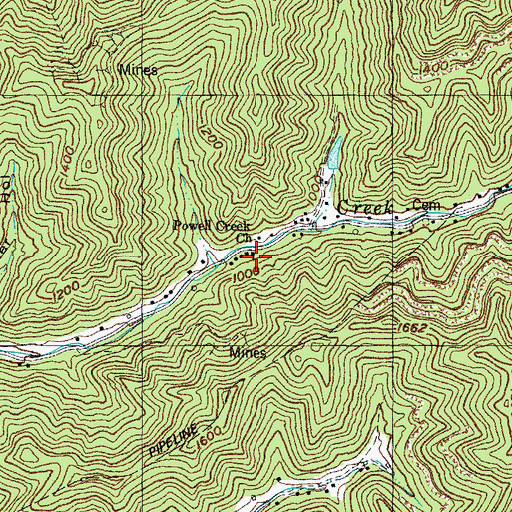 Topographic Map of Powell Creek Church, KY
