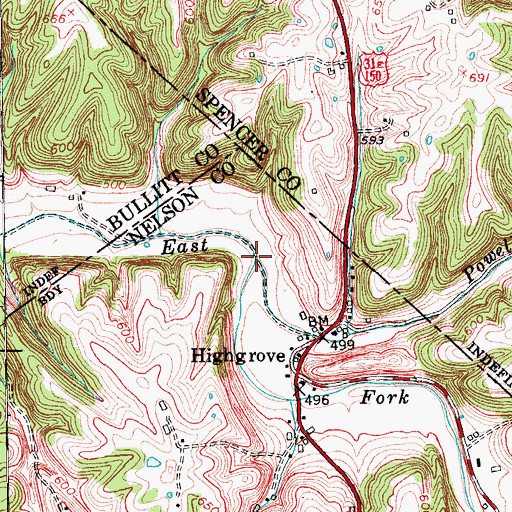 Topographic Map of Powell Run, KY