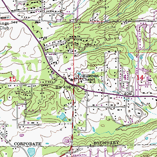 Topographic Map of Hillcrest Chapel, AR