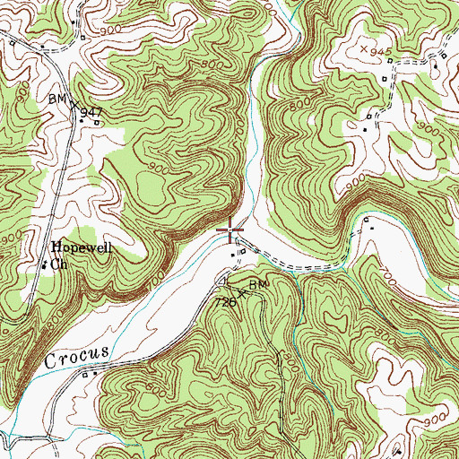 Topographic Map of Powells Creek, KY