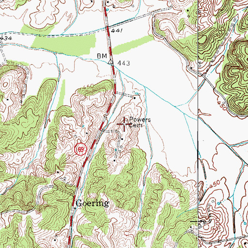Topographic Map of Powers Cemetery, KY