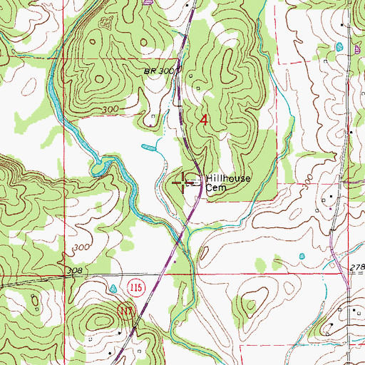 Topographic Map of Hillhouse Cemetery, AR