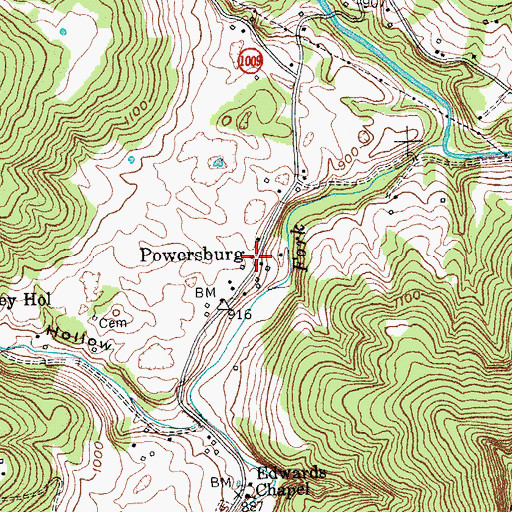Topographic Map of Powersburg, KY