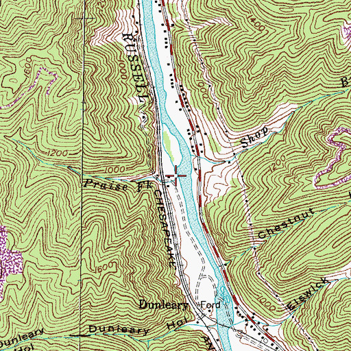 Topographic Map of Praise Fork, KY