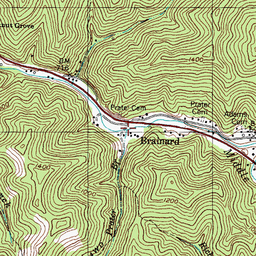Topographic Map of Prater Branch, KY