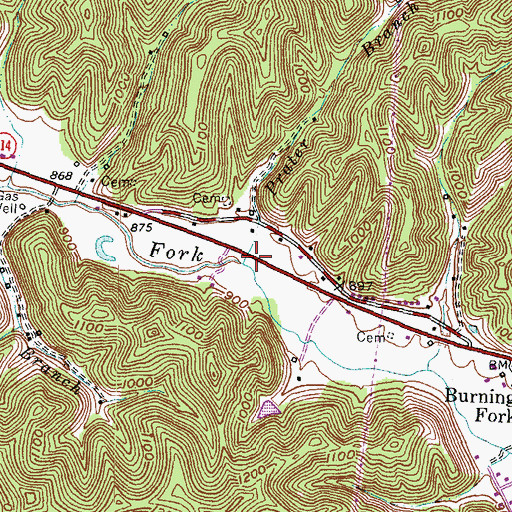 Topographic Map of Prater Branch, KY