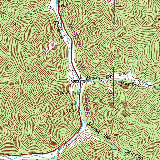 Topographic Map of Prater Branch, KY