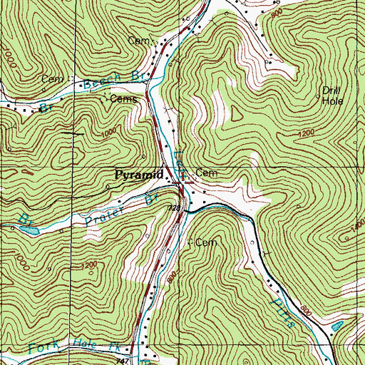 Topographic Map of Prater Branch, KY