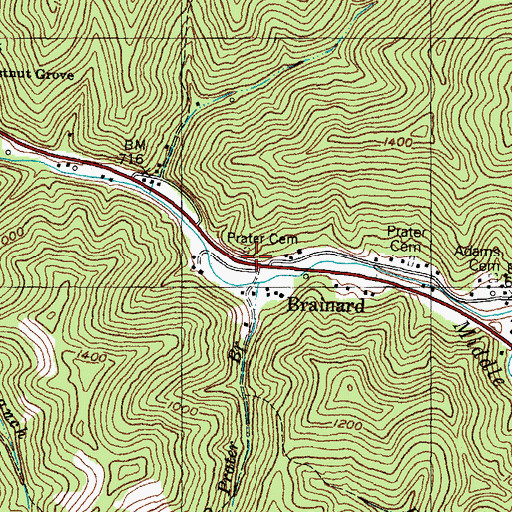 Topographic Map of Prater Cemetery, KY