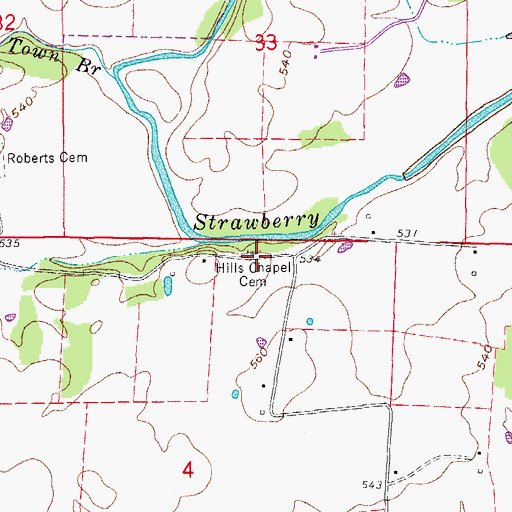 Topographic Map of Hills Chapel Cemetery, AR