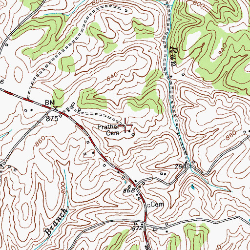 Topographic Map of Prather Cemetery, KY