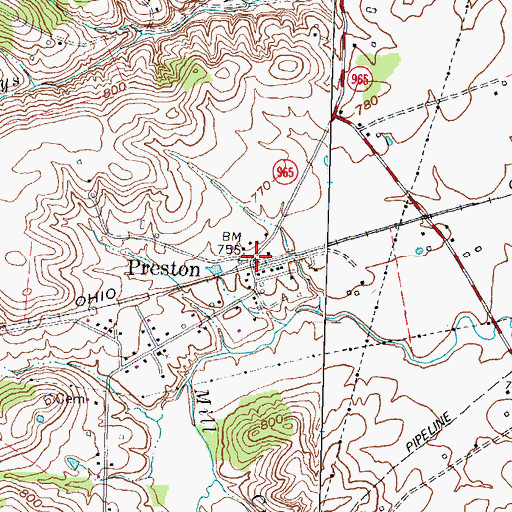 Topographic Map of Preston, KY