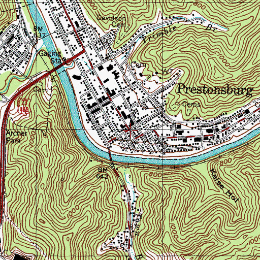 Topographic Map of Prestonsburg, KY