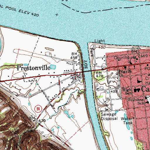 Topographic Map of Prestonville, KY