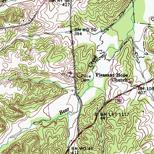 Topographic Map of Price Cemetery, KY