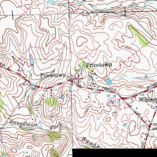 Topographic Map of Pricetown, KY